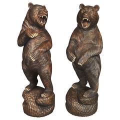Pair of Lifesize Carved Black Forest Bear Statues