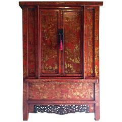 Antique Chinoiserie Wardrobe Armoire Lacquered Oriental Chinese Shanxi