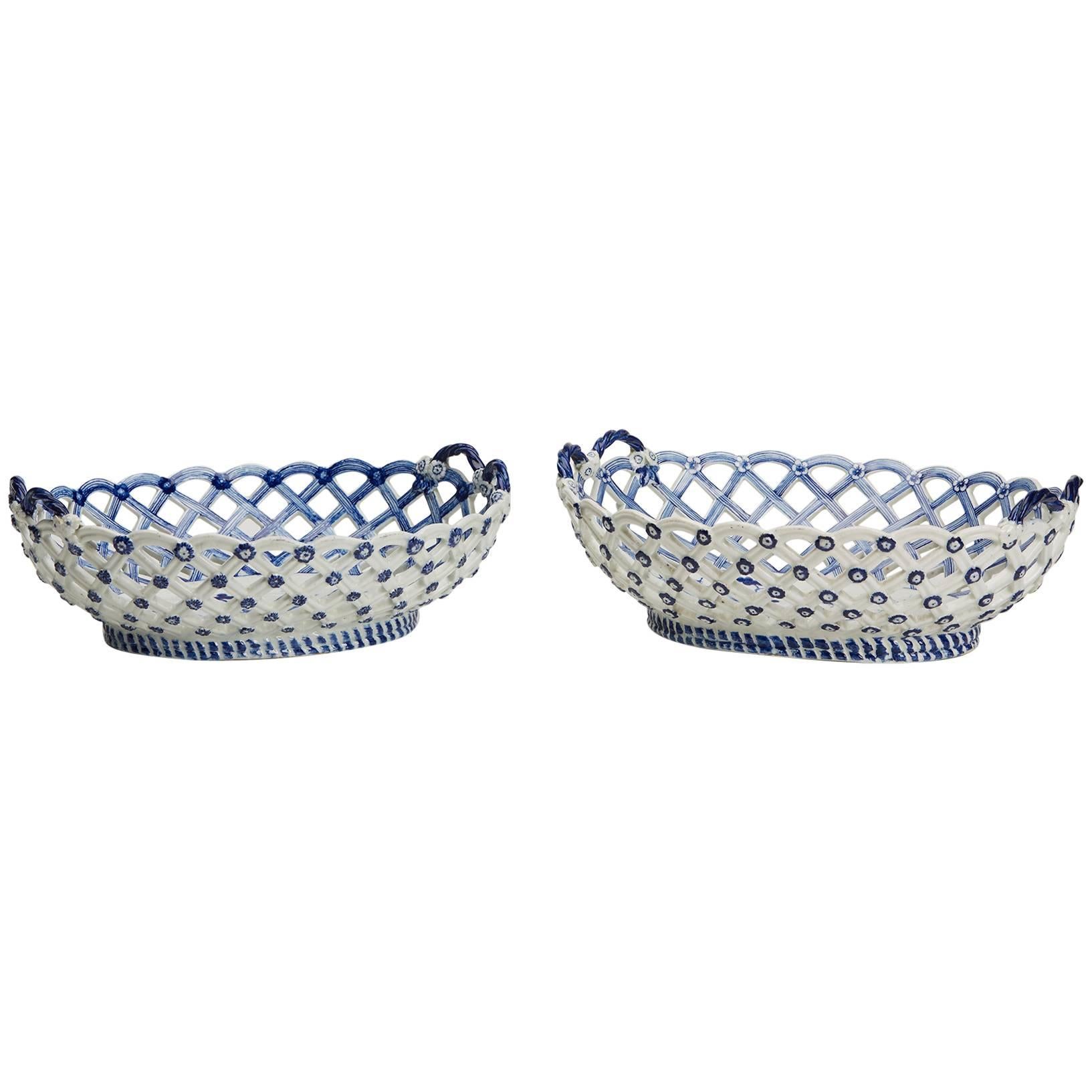 Pair of Antique Derby Reticulated Chinoiserie Baskets, circa 1760