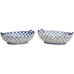 Pair of Antique Derby Reticulated Chinoiserie Baskets, circa 1760