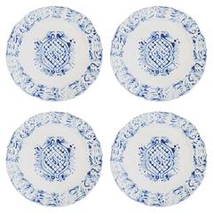 Handprinted Blue and White Tribal Dinner Plates, Set of Four