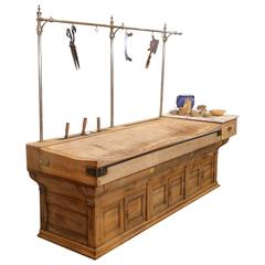 19th Century French Butchers Table with Rack and Marble