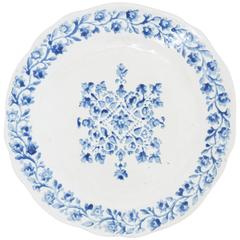 Hand-Printed Blue and White Floral Ceramic Dinner Plates, Set of Four