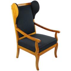 Ear Forecastle Armchair, Biedermeier circa 1830, Cherry Tree, Black Seat Cover