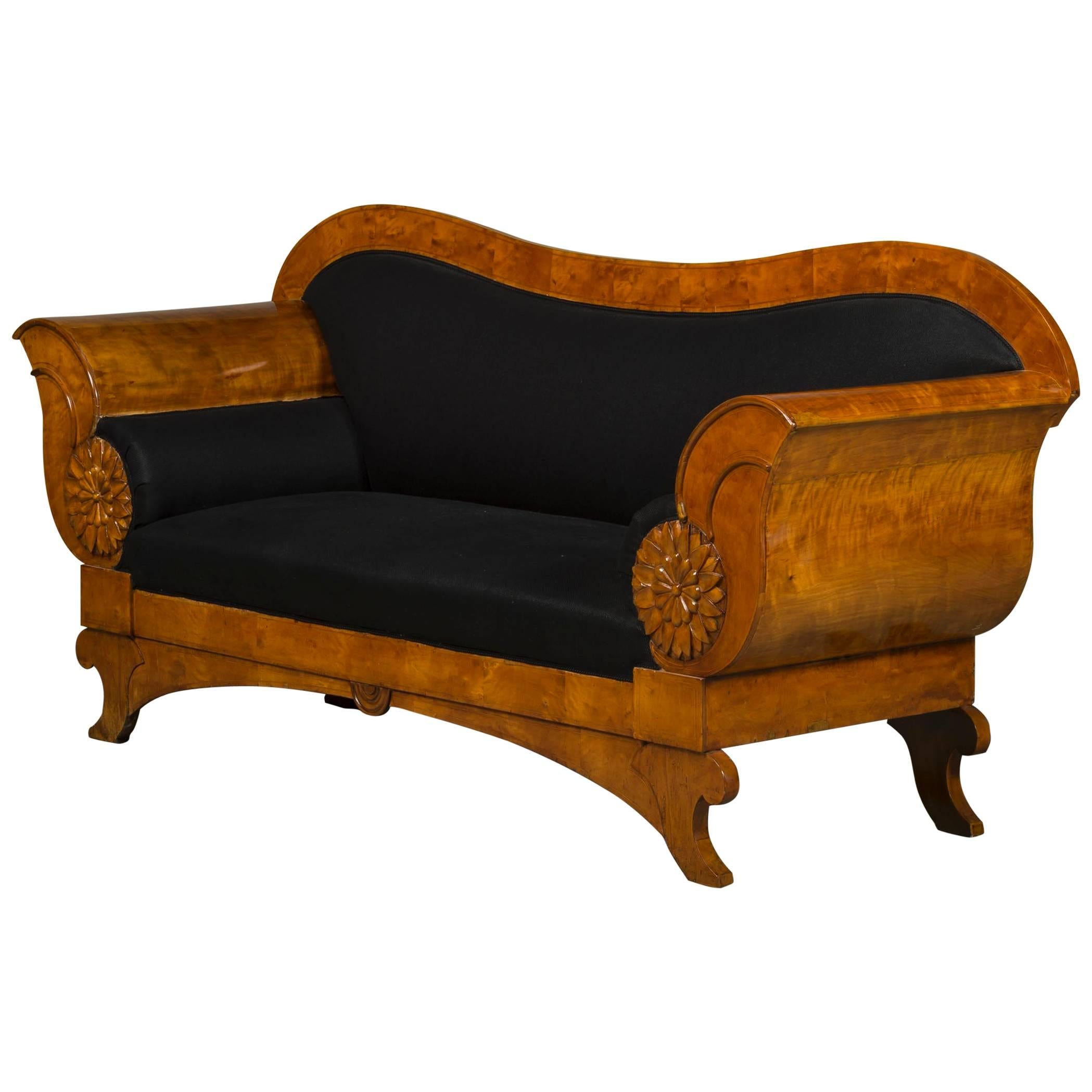 Decorative and Architectural Biedermeier Sofa in Birch For Sale