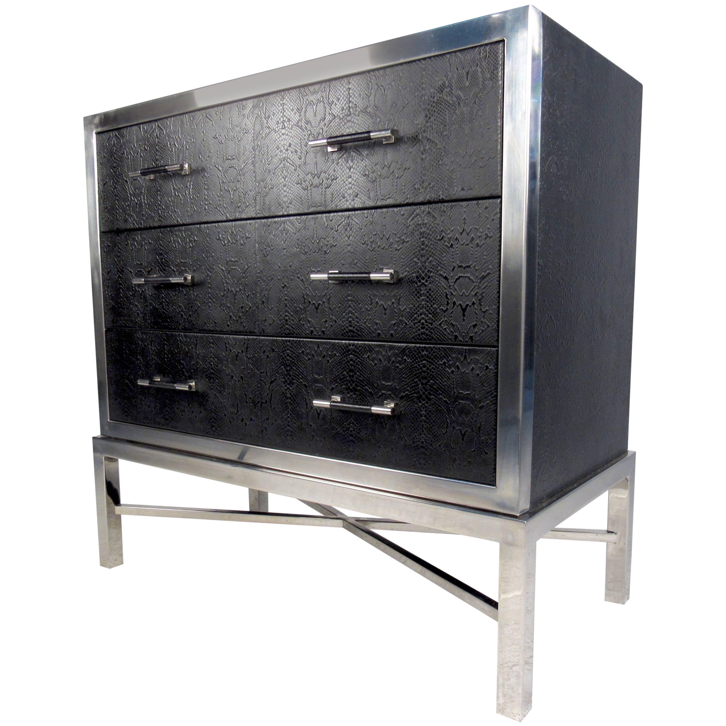 Contemporary Modern Chrome and Faux Snakeskin Chest of Drawers For Sale