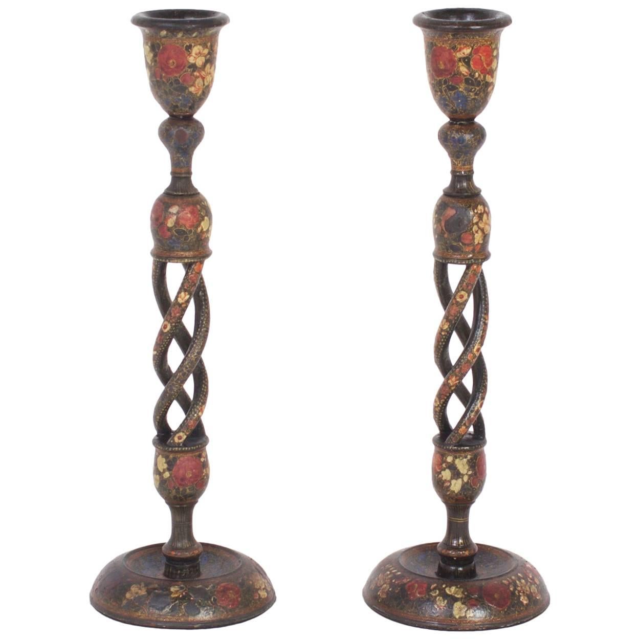 Antique Pair of Antique Kashmiri Candlesticks