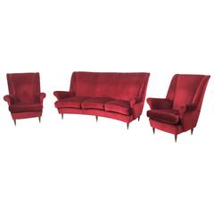 Velvet Living Room Set, 1950s