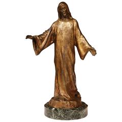 19th Century French Bronze Statue of Christ with "Sacred Heart" Signed P. Gasq