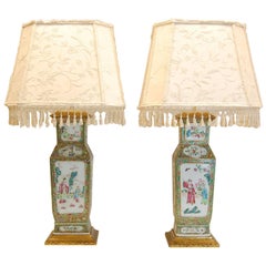 Pair  of 19th Century Chinese Urn Lamps With Custom Silk Shades