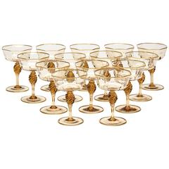 Fourteen Murano MVM Cappellin Amber Champagne Glasses, 1925 10