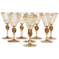 Eight Murano MVM Cappellin Amber Wine Glasses, circa 1925 9