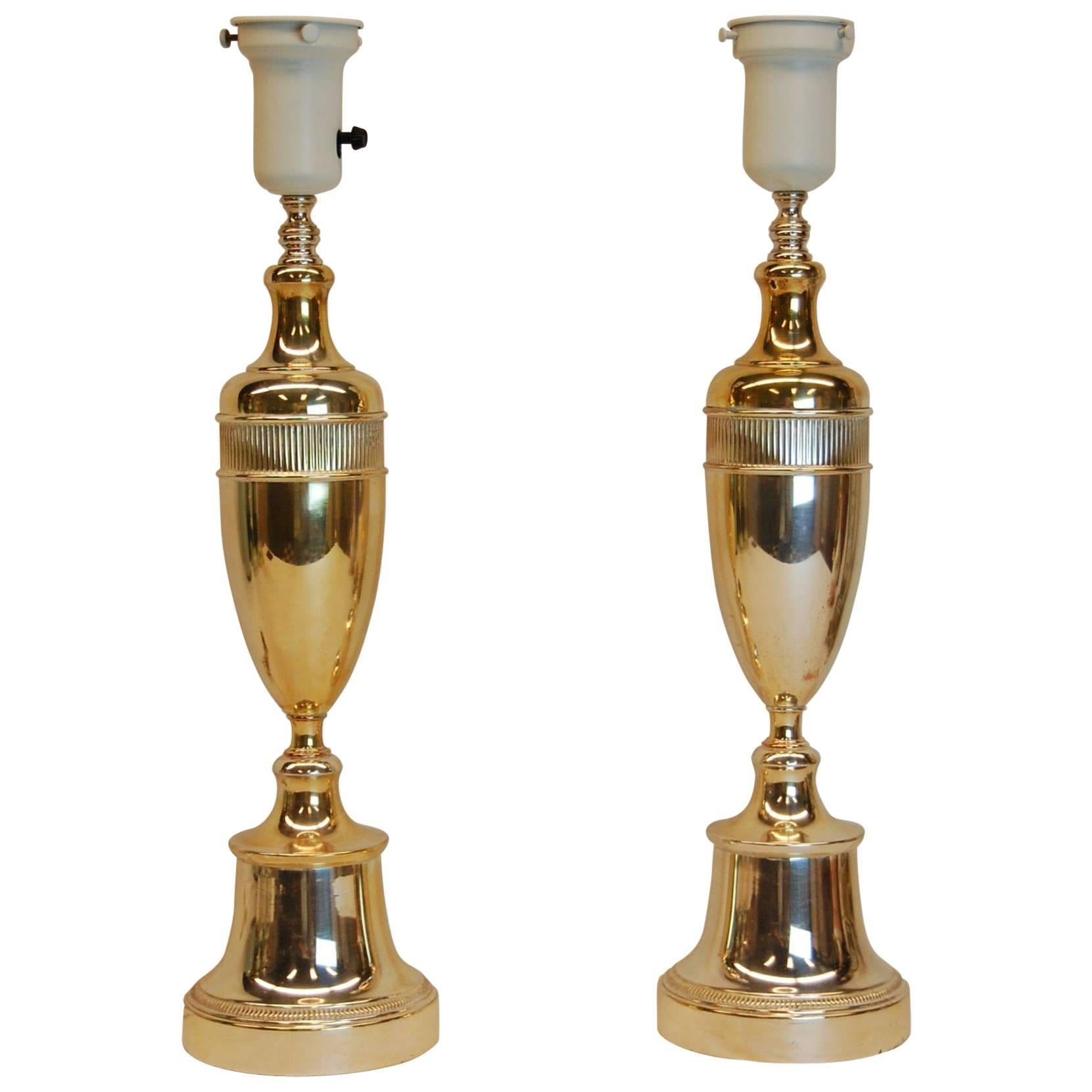 Pair of Art Deco Period Silver Plated Urn Lamps, circa 1940s For Sale