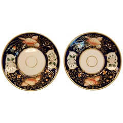 Pair Cobalt Blue Porcelain Plates w/ Seashell and Floral Motif, mid-19th Century