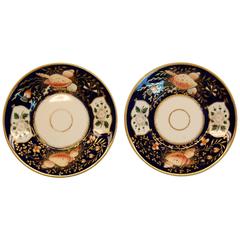 Pair of Cobalt Blue Porcelain Plates with Seashell and Floral Motif