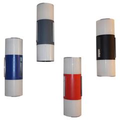 1960s Italian Pair of Blue/Gray/Black/Red and White Tall Wall / Ceiling Lights