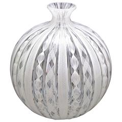 Handblown Murano Glass Latticino and Zanfirico Lattimo Glass Vase