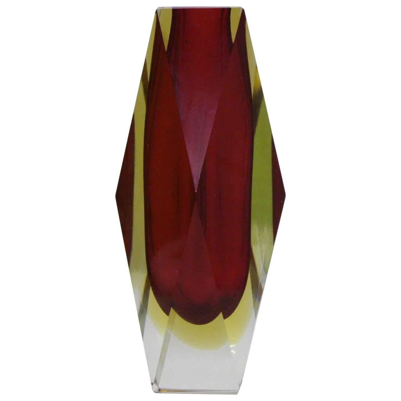 Mandruzzato Faceted Double Sommerso Murano Glass Vase For Sale