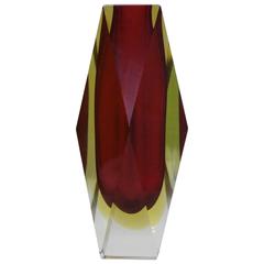 Mandruzzato Faceted Double Sommerso Murano Glass Vase