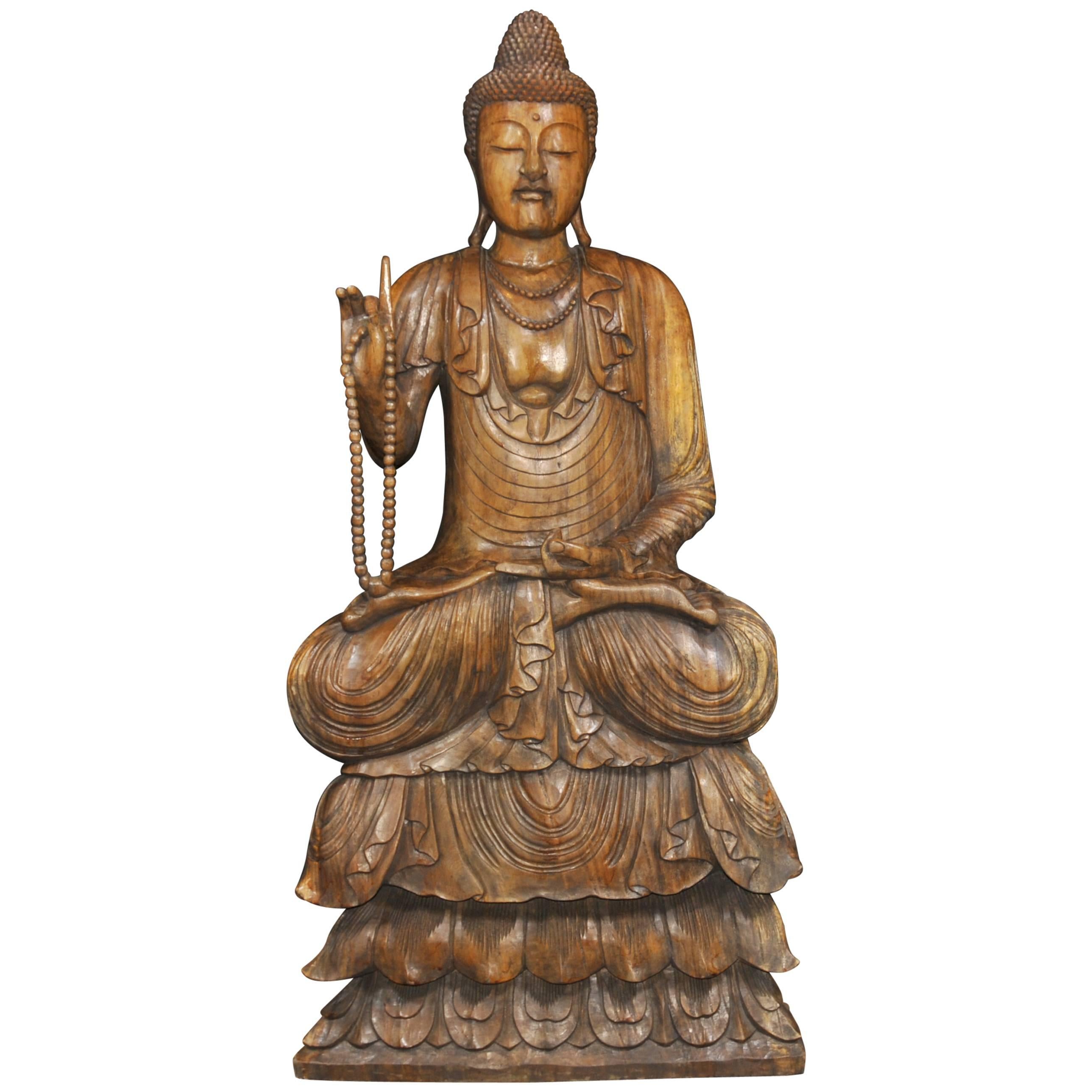 Large Hand-Carved Tibetan Buddha Statue Buddhism Tibet For Sale