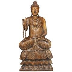 Vintage Large Hand-Carved Tibetan Buddha Statue Buddhism Tibet