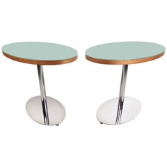Pair of Modern Glass Top Pedestal Tables