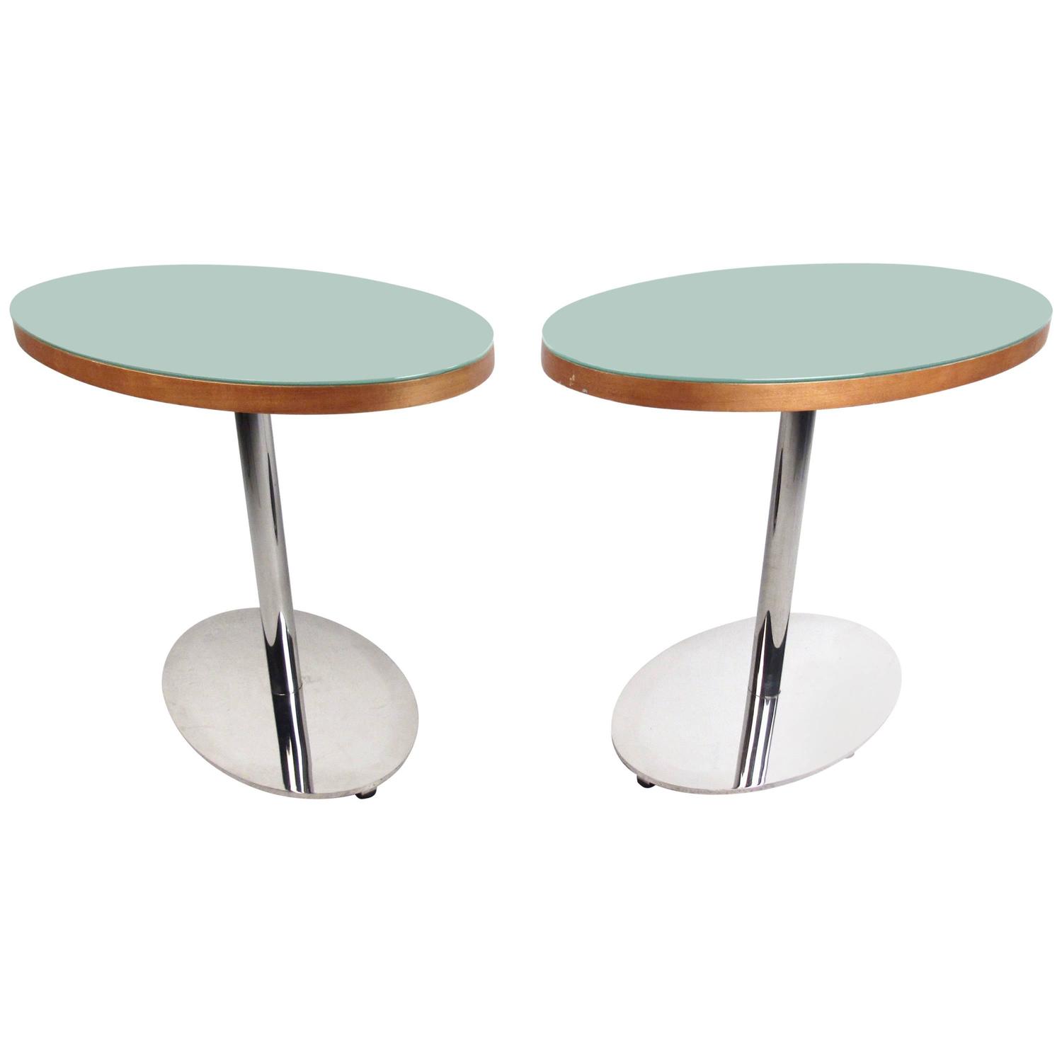Pair of Contemporary Modern Chrome and Glass Side Tables For Sale at