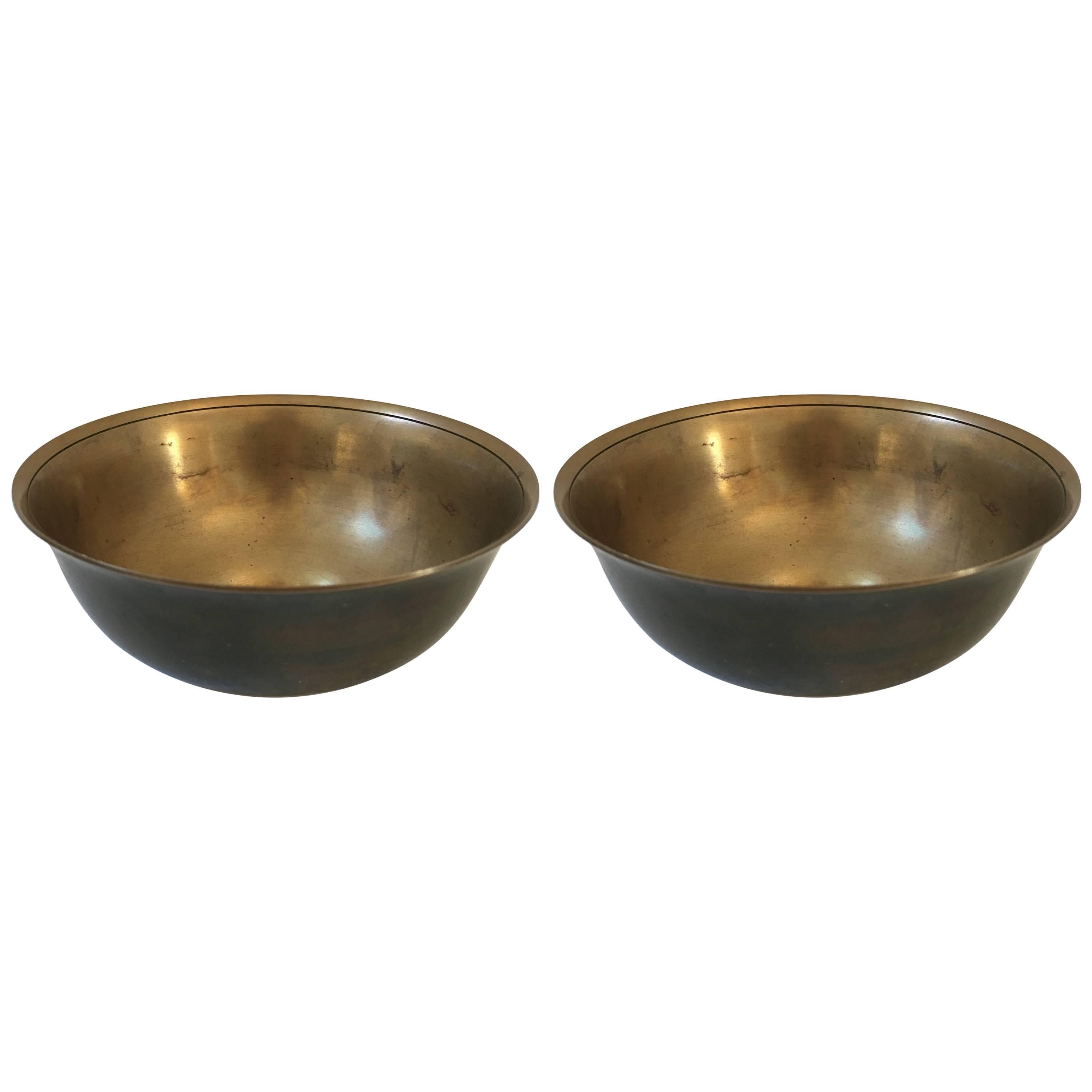 Pair of Just Andersen Bronze Bowls, Signed For Sale