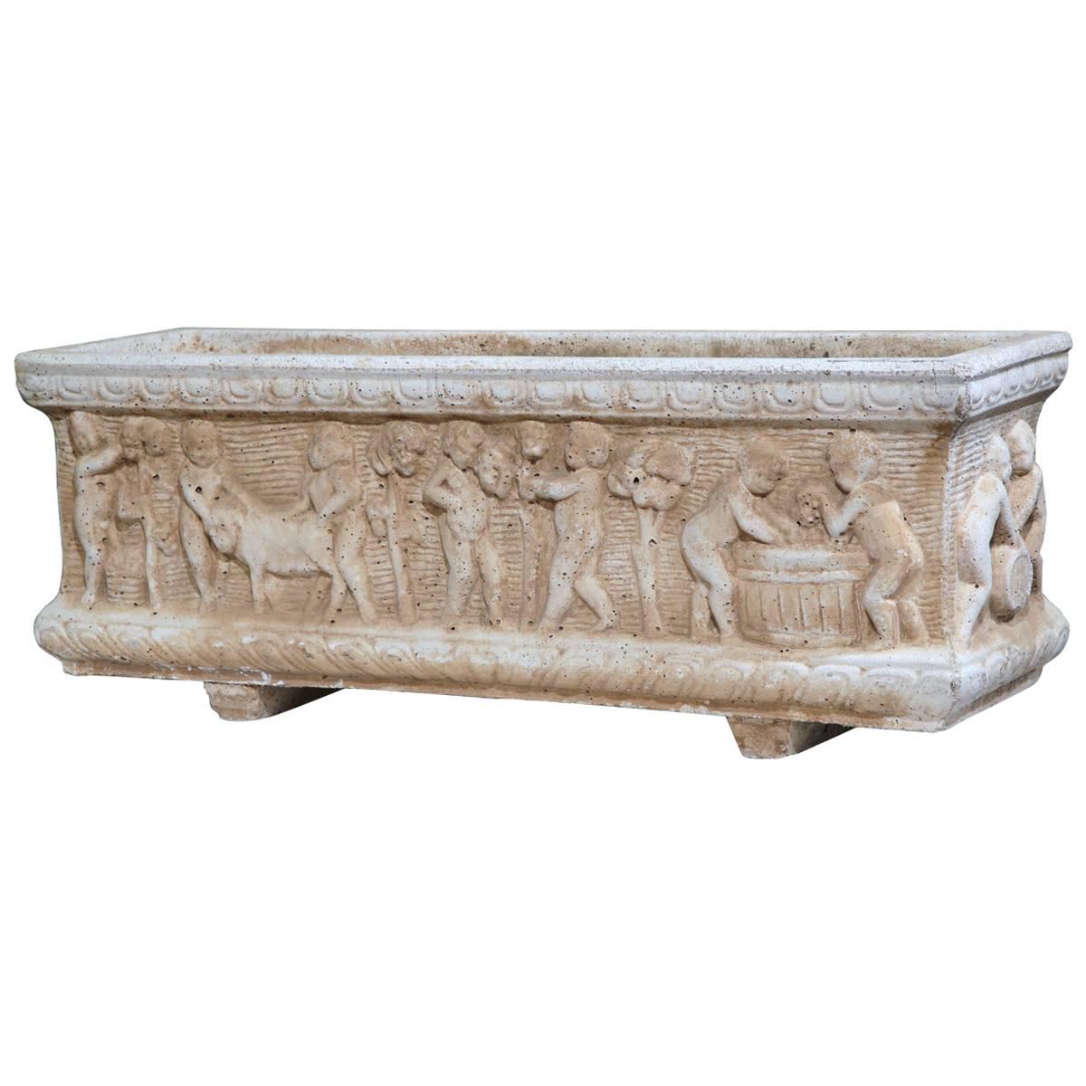19th Century French Carved Stone Jardinière with Figural Children Motifs