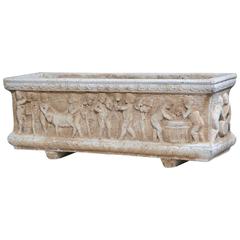 Antique 19th Century French Carved Stone Jardinière with Figural Children Motifs