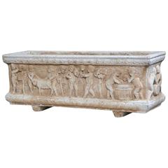 19th Century French Carved Stone Jardinière with Figural Children Motifs