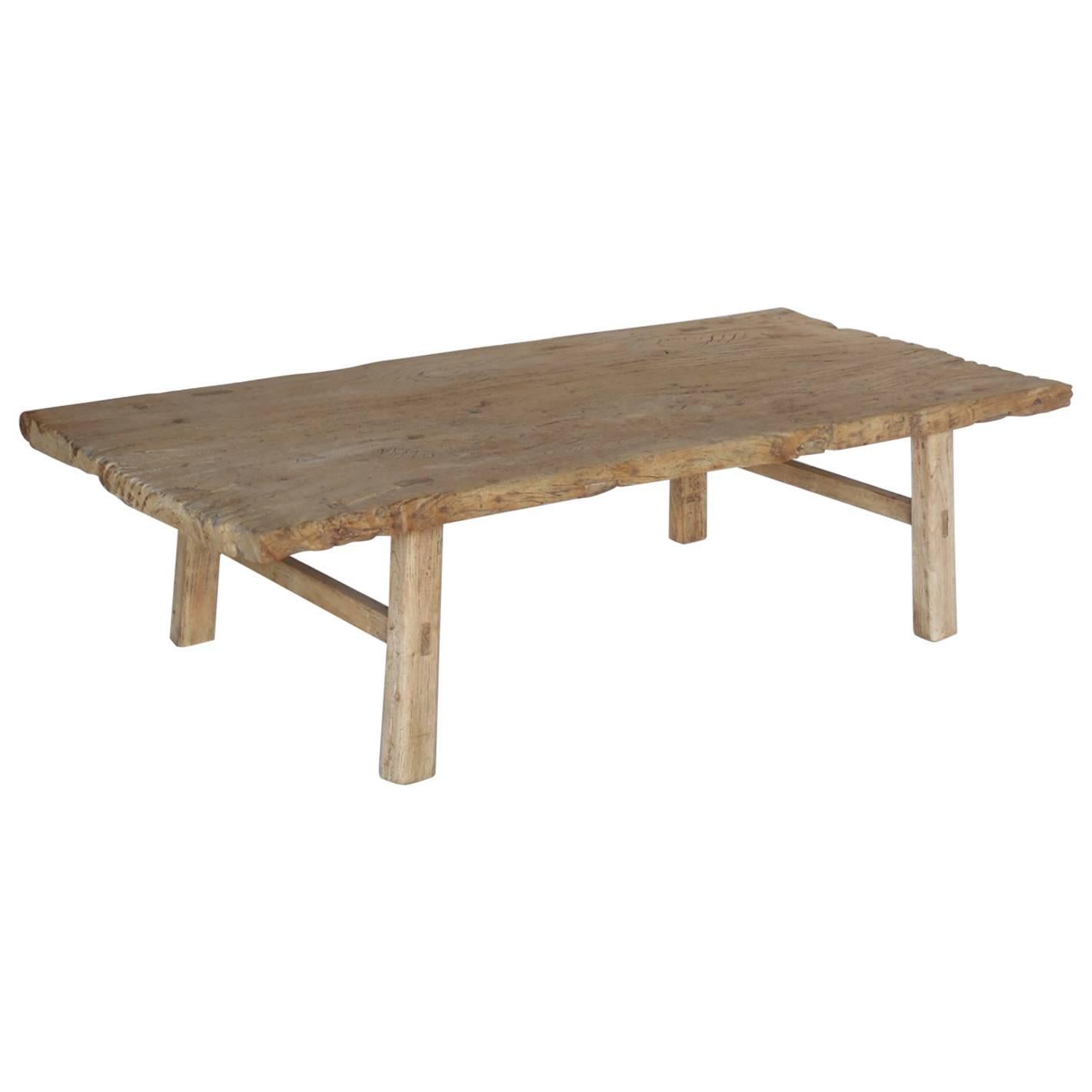 Japanese Elm Wood Coffee Table with Natural Driftwood Patina