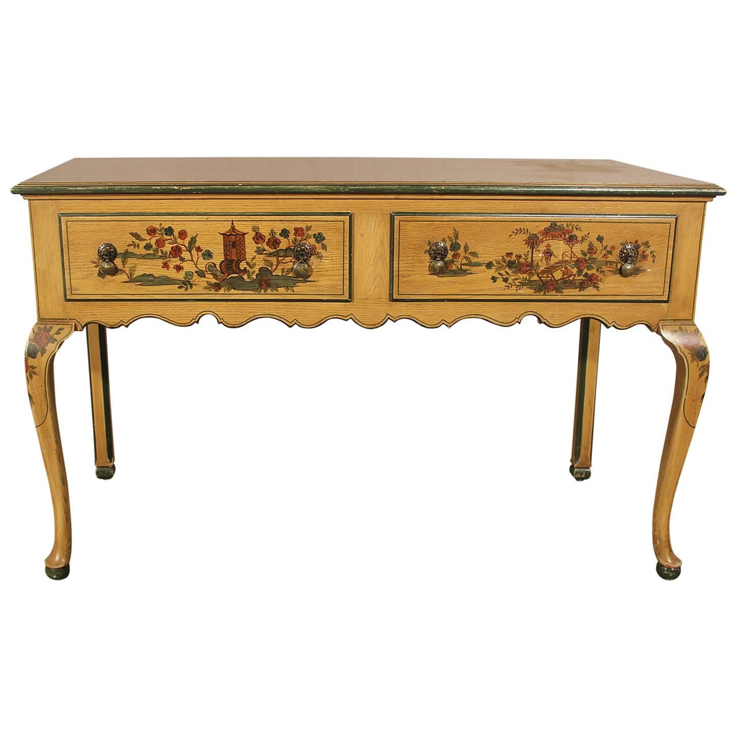 Antique Chinoiserie Hand-Painted Hunt Style Buffet Server with Cabriole Legs