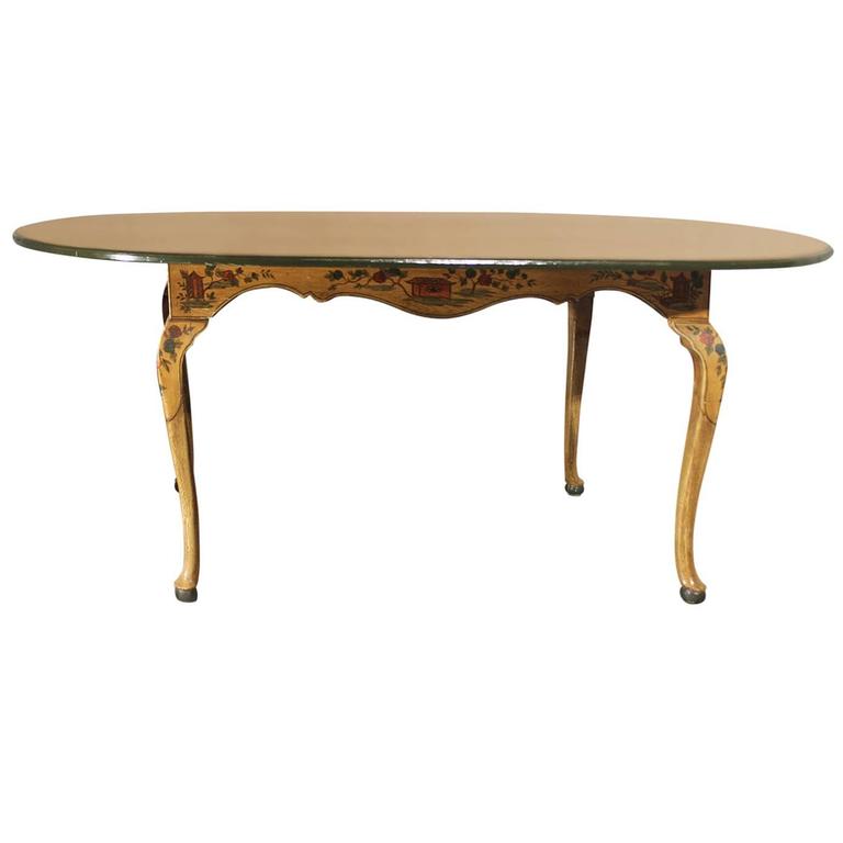 Antique Chinoiserie Hand Painted Oval Dining Table With Cabriole Antique Chinoiserie Hand Painted Oval Dining Table With Cabriole Legs For