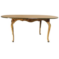 Antique Chinoiserie Hand-Painted Oval Dining Table with Cabriole Legs