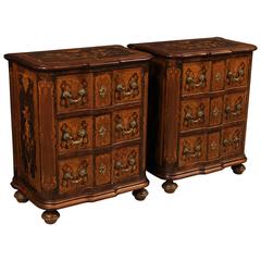 20th Century Pair of Italian Bedside Tables with Floral Inlay