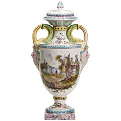 Large Twin Handled French Faience Painted a Clerissy Urn