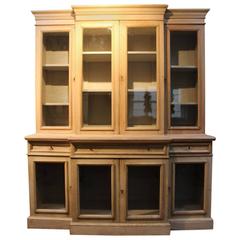 Late 19th Century English Breakfront Bleached Oak Bookcase