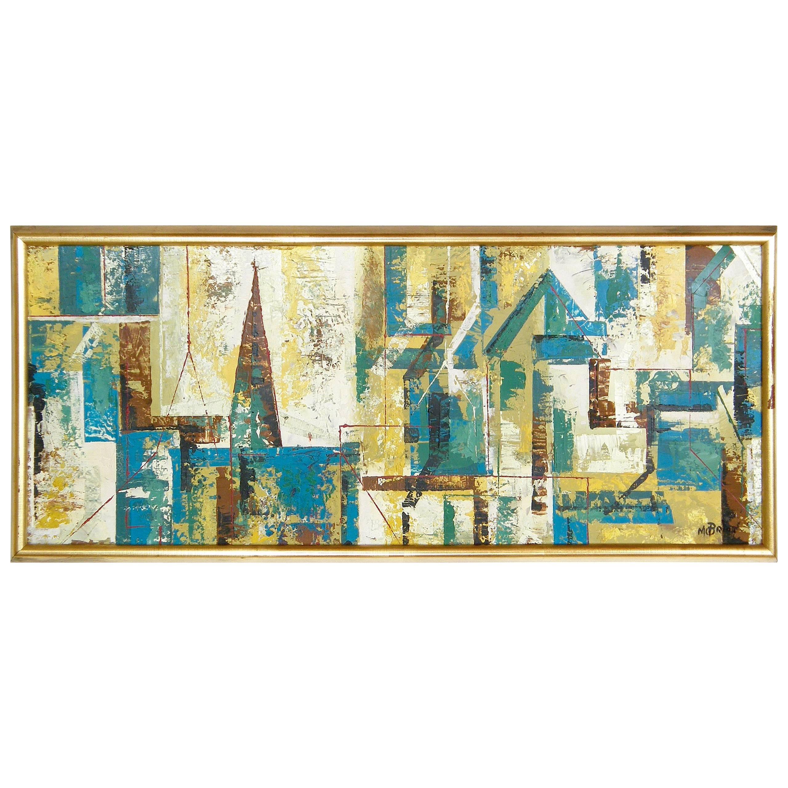 Abstract Cityscape Painting on Board by Chicago Artist William McBride, Jr.