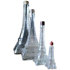 Vintage Original Series of Four Glass Flasks Representing the Eiffel Tower