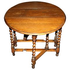 Antique Late 19th Century Drop-Leaf Table with Barley Twist Legs