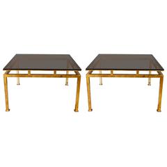 Pair of Maison Jansen Style Gilt Iron Square Coffee Tables