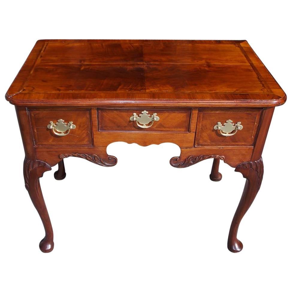 English Queen Anne Burl Walnut and Acanthus Carved Low Boy, Circa 1740