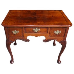 Antique English Queen Anne Burl Walnut and Acanthus Carved Low Boy, Circa 1740