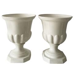 Mid-Century White Glazed Ceramic Casa Pupo Hollywood Regency Urns planters