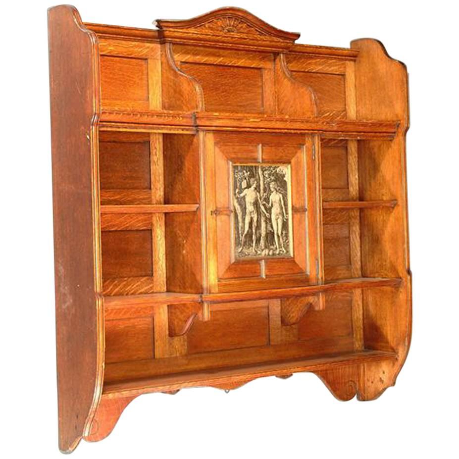 Arts and Crafts Oak Wall Hanging Bookcase Attributed to B Talbert For Sale