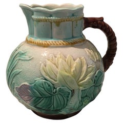 Antique Wonderful Majolica Water Lily Majolica Pitcher