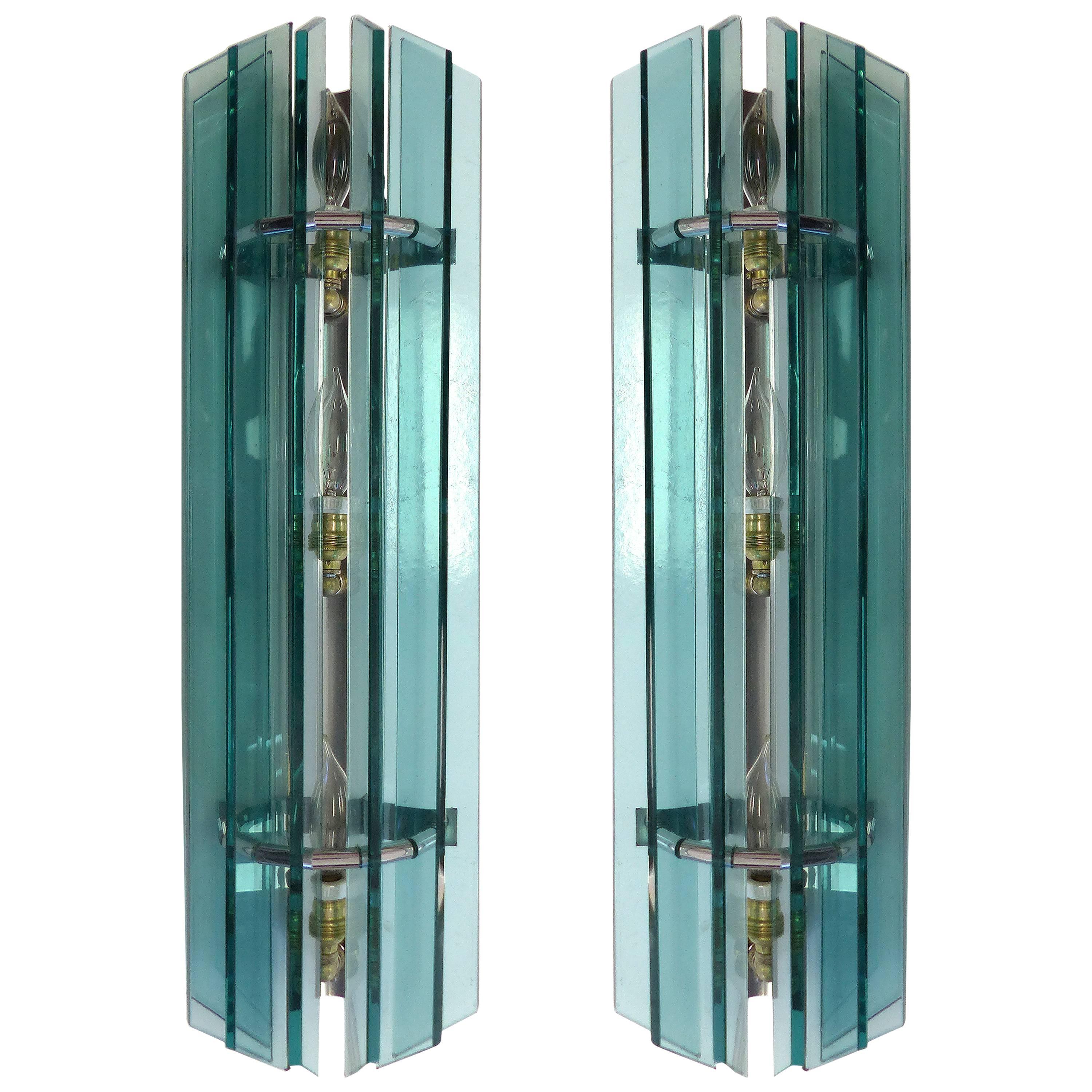 Veca Mid-Century Modern Pair of Italian Glass Sconces