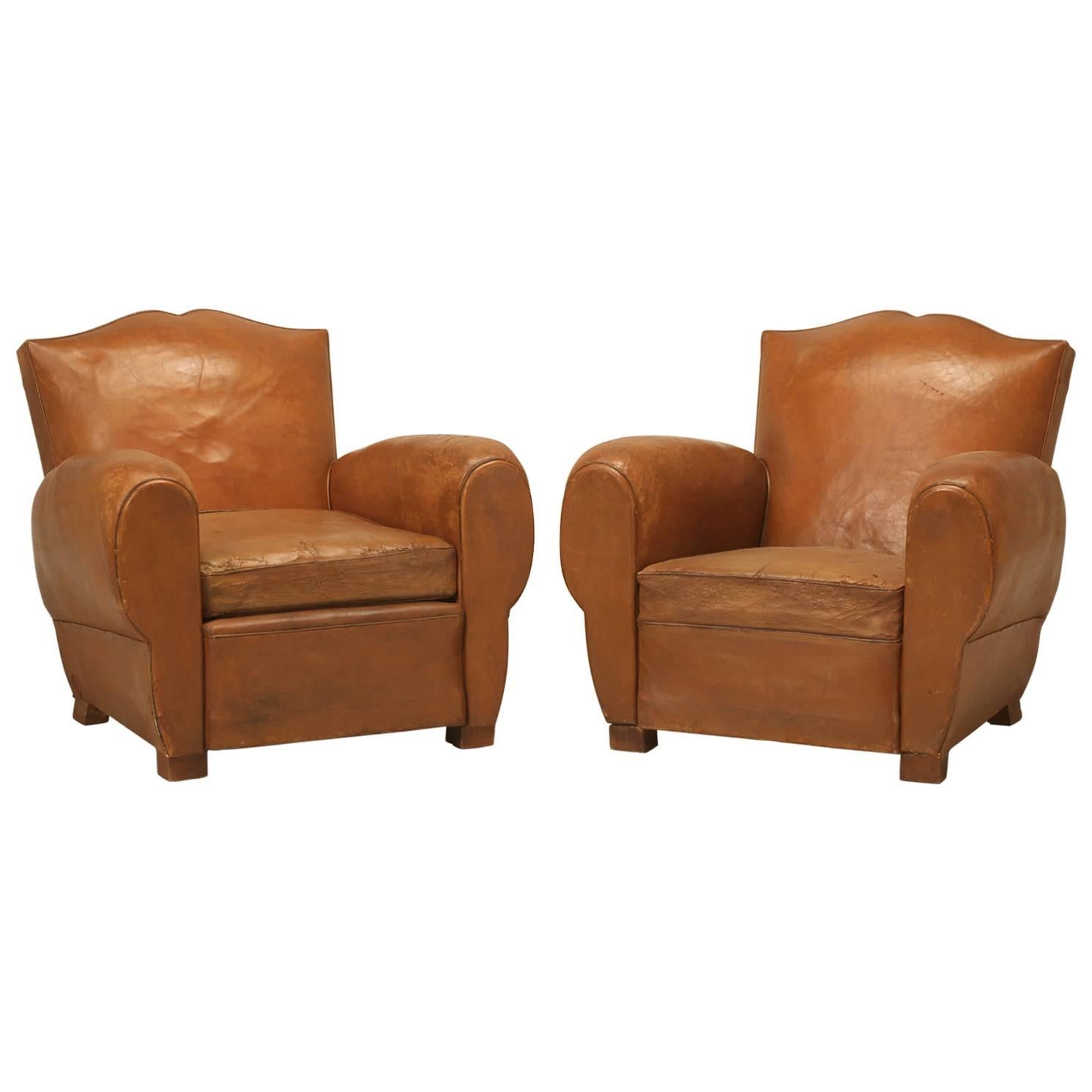 French Leather Club Chairs in a Moustache Style