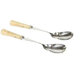 Antique Silver Plate Salad Servers with Bone Handle
